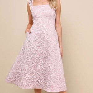 Lulus Mauve Jacquard Lace-Up Midi Dress with Pockets (New with Tags)